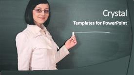  Presentation with airport boarding board - Slides having teacher woman on green board background and a  colored foreground