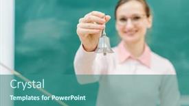  Presentation with class - Theme featuring teacher-woman-ringing-the-bell background and a ocean colored foreground