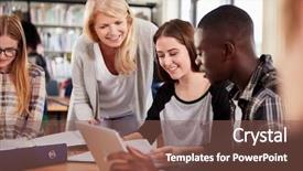  Presentation with college - Amazing theme having teacher working with college student backdrop and a tawny brown colored foreground