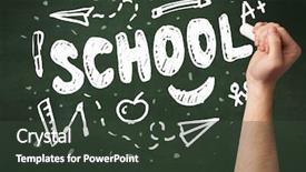  Presentation with school clean - Beautiful PPT theme featuring teacher writing school drawing children things on clean green chalkboard by hand backdrop and a dark gray colored foreground