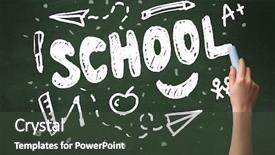  Presentation with school clean - Cool new presentation design with teacher writing school drawing children things on clean green chalkboard by hand backdrop and a tawny brown colored foreground