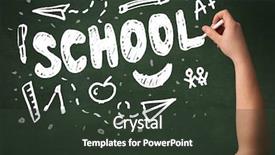 Presentation with school clean - Slides having teacher writing school drawing children things on clean green chalkboard by hand background and a dark gray colored foreground