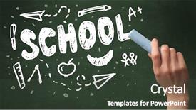  Presentation with school clean - Presentation featuring teacher writing school drawing children things on clean green chalkboard by hand background and a tawny brown colored foreground