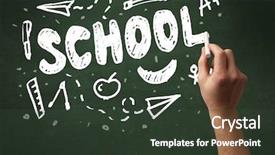  Presentation with school clean - Beautiful slide deck featuring teacher writing school drawing children things on clean green chalkboard by hand backdrop and a tawny brown colored foreground