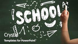  Presentation with school clean - PPT theme featuring teacher writing school drawing children things on clean green chalkboard by hand background and a dark gray colored foreground