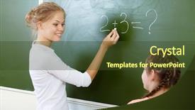  Presentation with student writing teacher - Slide set with teacher writing sum on blackboard background and a  colored foreground