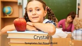  Presentation with teachers apple - Slide deck featuring teachers apple - portrait of cute girl background and a yellow colored foreground