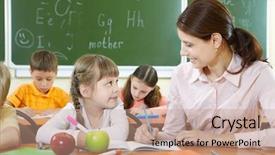  Presentation with teacher lesson plan - Theme having teachers apple - portrait of smart girl background and a coral colored foreground