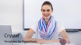  Presentation with smiling paramedic sitting in ambulance - Cool new PPT theme with teachers apple - portrait of smiling teacher sitting backdrop and a light blue colored foreground