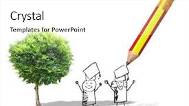  Presentation with green tree - Beautiful theme featuring teachers day backround - green tree and pencil backdrop and a  colored foreground