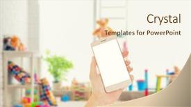  Presentation with school technology - Audience pleasing presentation design consisting of teachers day backround - teacher holding smartphone with blank backdrop and a cream colored foreground