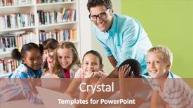  Presentation with kids in school - PPT theme featuring teachers learning - portrait of teacher and kids background and a  colored foreground