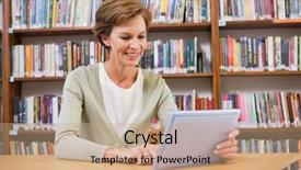  Presentation with school elementary - Amazing slide set having teachers learning - smiling teacher using tablet pc backdrop and a coral colored foreground