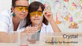  Presentation with chemical experiment - Cool new PPT theme with teachers learning - young boy in elementary science backdrop and a soft green colored foreground