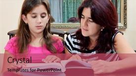  Presentation with girl reading - Colorful slide deck enhanced with close up portrate of red backdrop and a tawny brown colored foreground