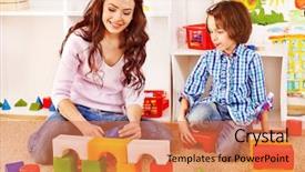  Presentation with family teens and children - Slide deck featuring teachers parents - family with children playing bricks background and a coral colored foreground