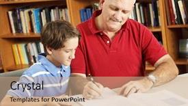  Presentation with homework - Slides consisting of teachers parents - father helping his young son background and a coral colored foreground