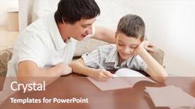  Presentation with teachers - Slide set featuring teachers parents - father helping son do homework background and a coral colored foreground