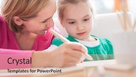  Presentation with collaborative writing - Colorful slides enhanced with teachers parents - mother and daughter writing together backdrop and a coral colored foreground