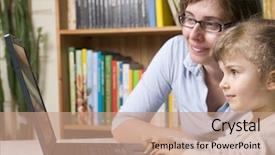  Presentation with kitten computer - Slides featuring teachers parents - mother with daughter at computer background and a coral colored foreground
