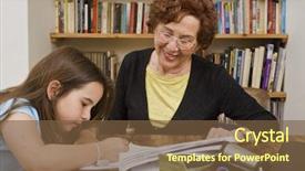  Presentation with woman child - Colorful theme enhanced with teachers parents - senior woman helping child doing backdrop and a tawny brown colored foreground