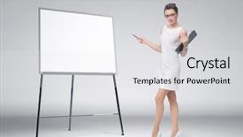  Presentation with business woman standing on maze - Slide set with teachers team - business woman explain background and a white colored foreground