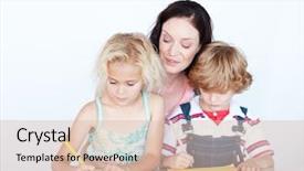  Presentation with little children writing - Beautiful presentation theme featuring teachers team - mother and children writing together backdrop and a  colored foreground