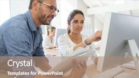  Presentation with teacher and student - Slide set with teachers team - teacher with student working background and a coral colored foreground