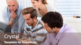  Presentation with sitting posture and computer ergonomics - PPT theme featuring teachers teamwork - group of people sitting round background and a  colored foreground