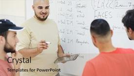  Presentation with arabic - Slide set having teachers training - arabic students posing at campus background and a  colored foreground