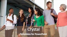  Presentation with teachers - Colorful presentation theme enhanced with teachers walking in a school backdrop and a coral colored foreground