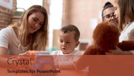  Presentation with teachers - PPT theme consisting of teachers-with-boy-and-girl background and a red colored foreground