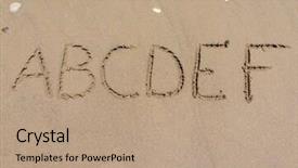  Presentation with beach toys on sand - Amazing PPT theme having teachin g - sand alphabet letters handwritten backdrop and a  colored foreground