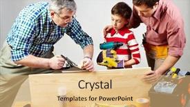  Presentation with father teaching children - Colorful presentation theme enhanced with teaching a boy to work backdrop and a coral colored foreground