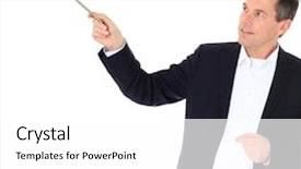  Presentation with aged - Colorful theme enhanced with teaching adults - attractive middle-aged man pointing backdrop and a  colored foreground