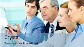  Presentation with whiteboard - Colorful presentation theme enhanced with teaching adults - business woman writing on whiteboard backdrop and a  colored foreground