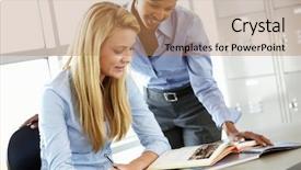  Presentation with pupil - PPT layouts having teaching adults - teacher and pupil in class background and a coral colored foreground