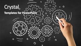  Presentation with chalk - Beautiful PPT theme featuring teaching adults process - female hand holding white chalk backdrop and a  colored foreground