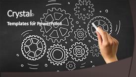  Presentation with hand holding colorful brain sketch - PPT layouts consisting of teaching adults process - female hand holding white chalk background and a  colored foreground