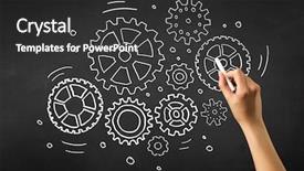  Presentation with trophy award hand holding - Theme having teaching adults process - female hand holding white chalk background and a  colored foreground