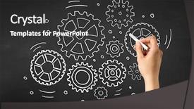  Presentation with hand holding colorful brain sketch - Beautiful PPT theme featuring teaching adults process - female hand holding white chalk backdrop and a  colored foreground