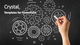  Presentation with chalk - Beautiful PPT theme featuring teaching adults process - female hand holding white chalk backdrop and a  colored foreground