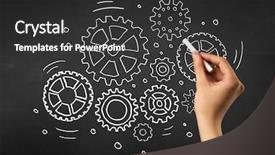  Presentation with chalk - PPT theme featuring teaching adults process - female hand holding white chalk background and a dark gray colored foreground