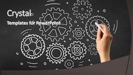  Presentation with trophy award hand holding - Cool new presentation theme with teaching adults process - female hand holding white chalk backdrop and a dark gray colored foreground