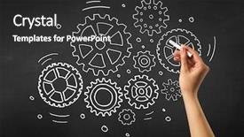  Presentation with chalk - Presentation theme with teaching adults process - female hand holding white chalk background and a dark gray colored foreground