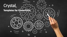  Presentation with chalk - Cool new slides with teaching adults process - female hand holding white chalk backdrop and a dark gray colored foreground