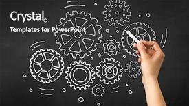  Presentation with hand holding colorful brain sketch - Theme with teaching adults process - female hand holding white chalk background and a  colored foreground