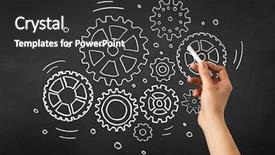  Presentation with chalk - Beautiful presentation theme featuring teaching adults process - female hand holding white chalk backdrop and a  colored foreground