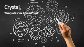  Presentation with chalk - PPT theme enhanced with teaching adults process - female hand holding white chalk background and a  colored foreground