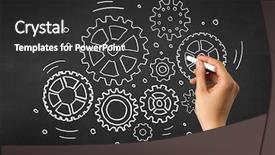  Presentation with hand holding colorful brain sketch - Colorful theme enhanced with teaching adults process - female hand holding white chalk backdrop and a  colored foreground